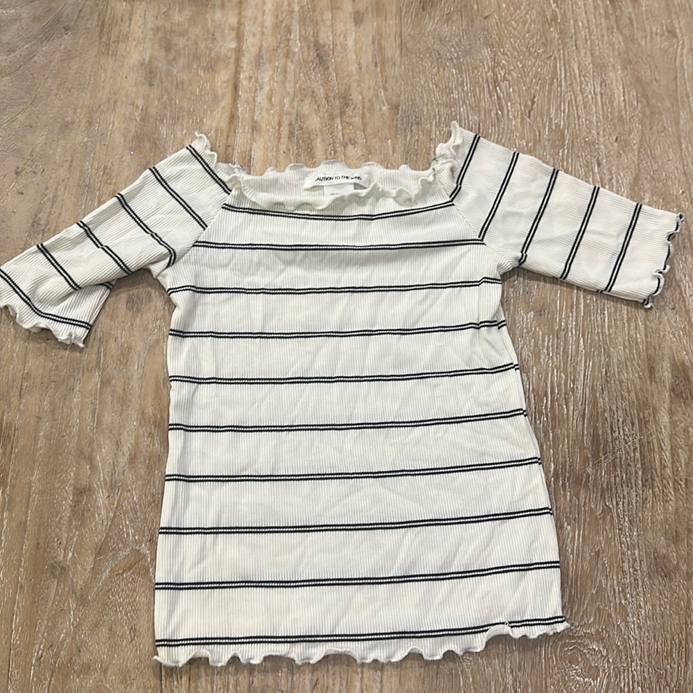 Ruffle Hem Black and White Stripe Shirt Small